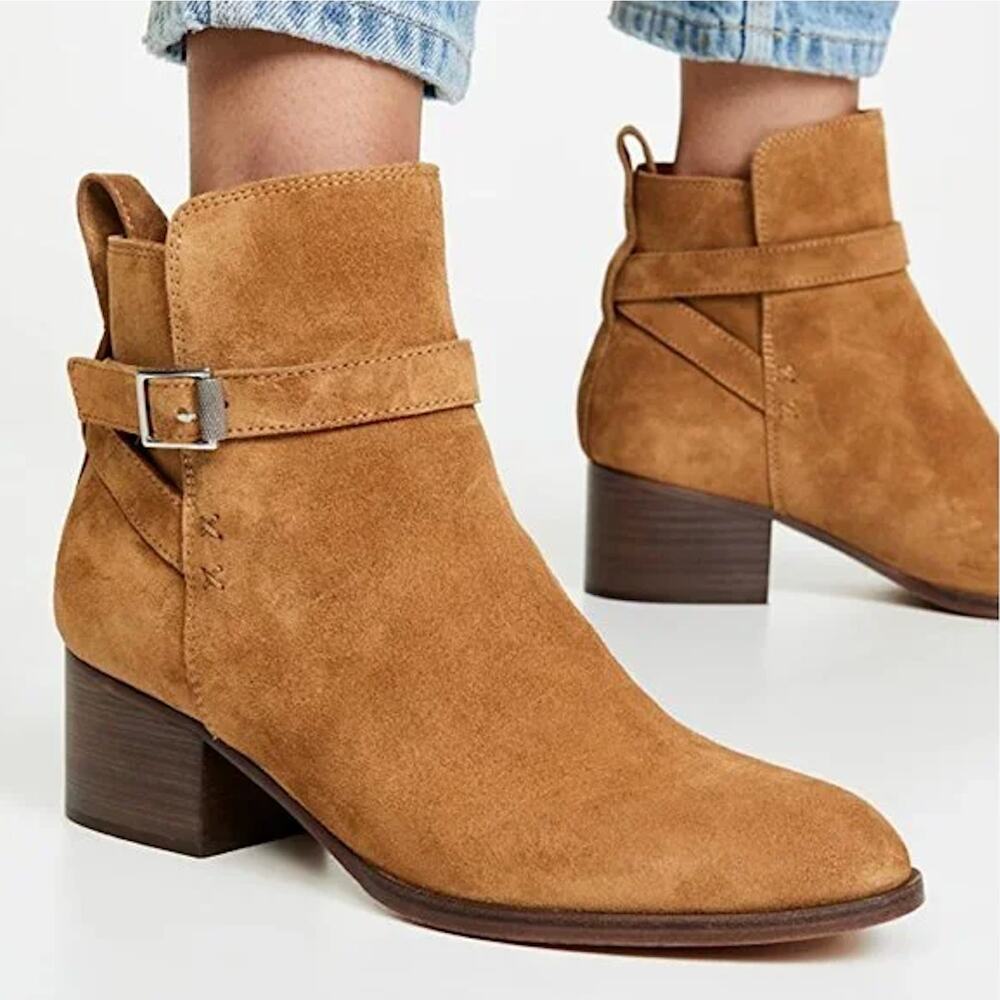 NEW Rag & Bone Walker Golden Brown Buckle Suede Heeled Bootie Size 36/6